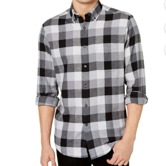 Club Room Men’s Buffalo Buttom Down Flannel Shirt Color Gray - Picture 1 of 12